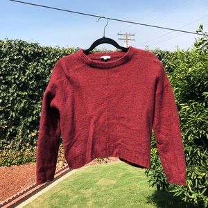 Cropped Red Cashmere & Wool Crewneck Sweater